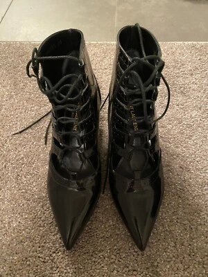 Botines YSL Saint Laurent negros con cordones charol talla 5/35 Foto 1 de 4
