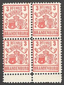 Germany local private post BRANDENBURG 1897 3pf red MH/MNH block of 4