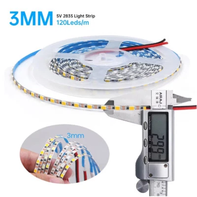 3MM PCB 5M 2835 LED Strip Light 12V tape For Room Decor Kitchen Ribbon Lighting - Image 1 of 4