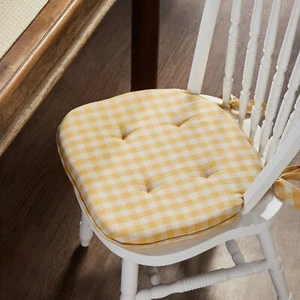 ALMOHADILLA DE SILLA DE MIEL DORADA Casa de campo primitiva amarilla blanca a cuadros metidos - Imagen 1 de 5