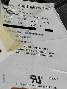 Judd Wire #16awg UL-1430 XLPVC 105C/300V AWM Hook-Up/Lead Wire Black /50ft - Picture 1 of 6