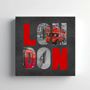 Insegna Londra collage bus stampa tela arte da parete, elegante arredamento casa appendiabiti da parete - Foto 1 di 12