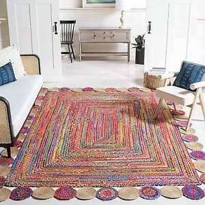 Cotton & Jute Mix Rug Runner Rectangle Area Handmade Carpet/Mat - Multicolor - Picture 1 of 7