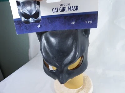 KIDS OR ADULTS CAT GIRL BLACK KITTY HALF LATEX MASK COSTUME - Image 1 of 3