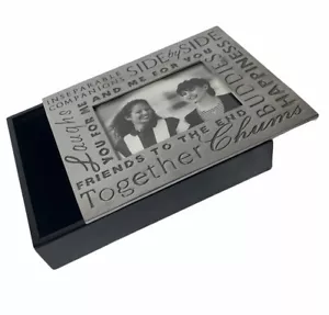Royal Limited Silver Photo Box Friends Script Sliding Lid Black Wooden Base NEW - Picture 1 of 7