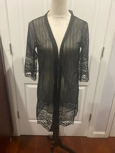 Women's Open Front Lace Cardigan Black Size Large 30"Lx21"W - Picture 1 of 5
