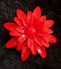Vintage Red Enameled Flower Brooch Pin