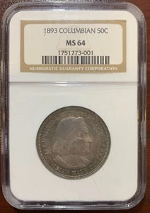 1893 Columbian Silver Half Dollar, NGC Grade MS64 - Picture 1 of 2
