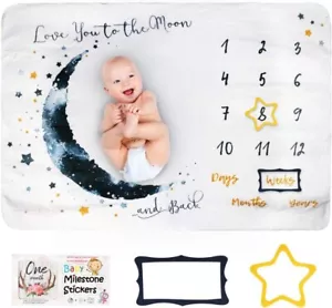 Baby Monthly Milestone Blanket - Baby Shower Gift Flannel Fleece Photograph - Picture 1 of 8