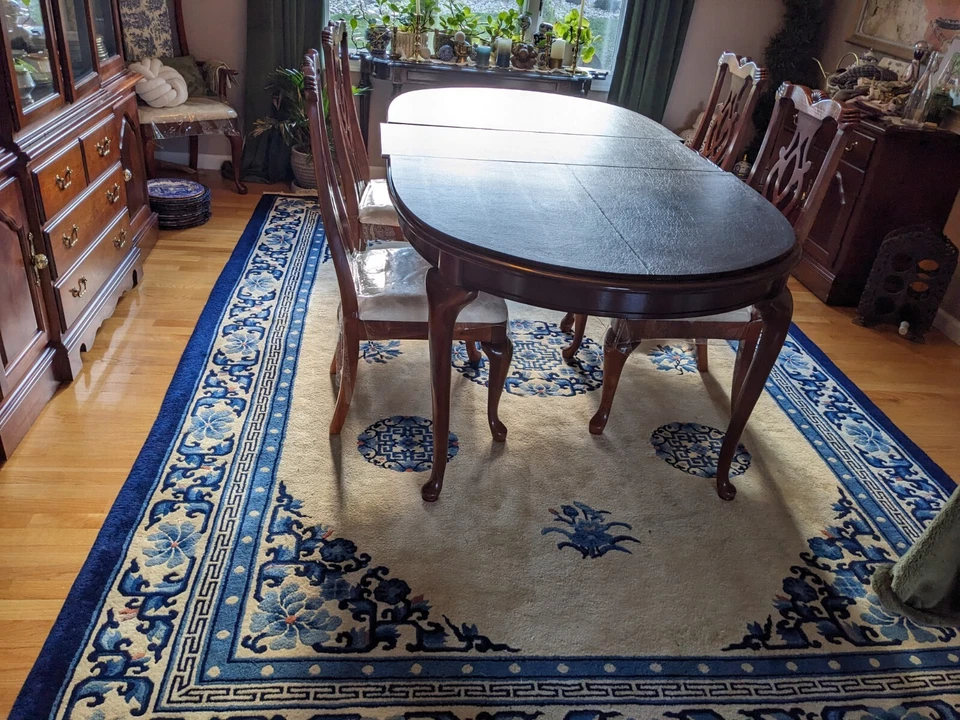 Tapete de área vintage turco medalhão chinioserie com nós à mão - Imagem 1 de 4