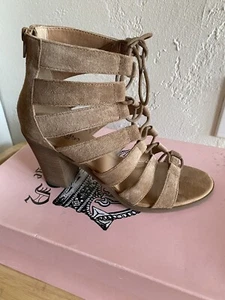 Crown Vintage Danny Gladiator Sandal Block Heels Leather Suede Women Size 7.5 - Picture 1 of 8