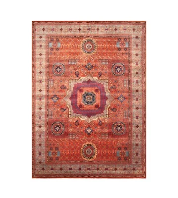 10 x 14 ft Orange Mamluk Afghan Hand Knotted Wool Medallion Rug - Image 1 of 4
