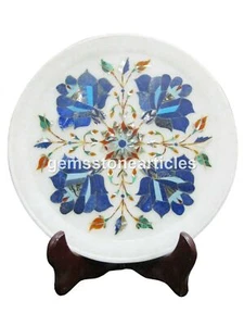 Plato de mármol blanco de 7" floral lapislázuli semiprecioso decoración navideña - Imagen 1 de 2