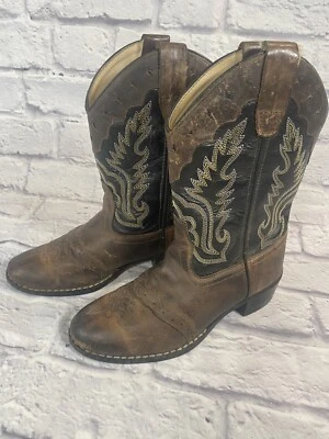 OLD WEST Kids SADDLE VAMP Brown/Blk LEATHER COWBOY BOOTS 2155 Sz 2.5 - Image 1 of 4
