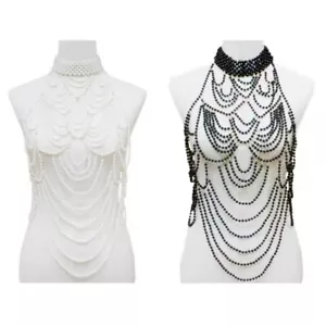 Women Layered Pearl Body Chain Choker Necklace Harness Sexy Body Jewelry - Picture 1 of 10