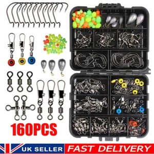 160PCS Sea Fishing Accessories Kit Set Jig-Hooks Swivels Clamp With Tackle Box - Picture 1 of 15