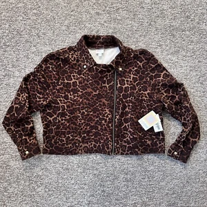 LuLaRoe Presley Moto Jacket 2XL Animal Leopard Cheetah Print Zip Hip Length NWT - Picture 1 of 15