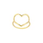 Plain Shiny Open Heart Ring Real Solid 14K Yellow Gold