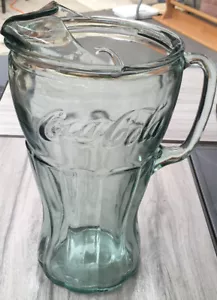 Brocca in vetro Coca Cola 64 oz verde Georgia vintage beccuccio ghiaccio scanalato pesante - Foto 1 di 7