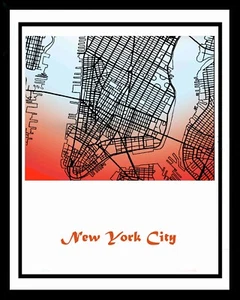 Mapa de la ciudad de Nueva York acuarela arte impresión 16 x 20 - Imagen 1 de 1