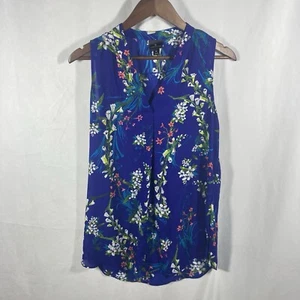 WORTHINGTON blue multicolor floral v-cut sleeveless woven top M - Picture 1 of 9
