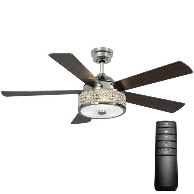 Home Decorators Collection Montclaire 52" LED Polished Nickel Ceiling Fan with Light Kit and Remote Control