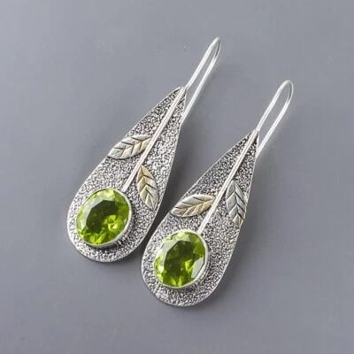Natural Peridot Gemstone Drop/Dangle Earrings 925 Sterling Silver Indian Jewelry - Image 1 of 4