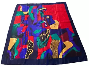 Vintage 1980er Paloma Picasso Druck großer quadratischer Pop-Art Schal kräftig bunt signiert - Bild 1 von 3