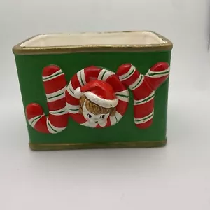 50er Weihnachtsdeko JOY Zuckerstange Buchstaben rosa Wange Mädchen Elfe Übertopf VINTAGE - Bild 1 von 9