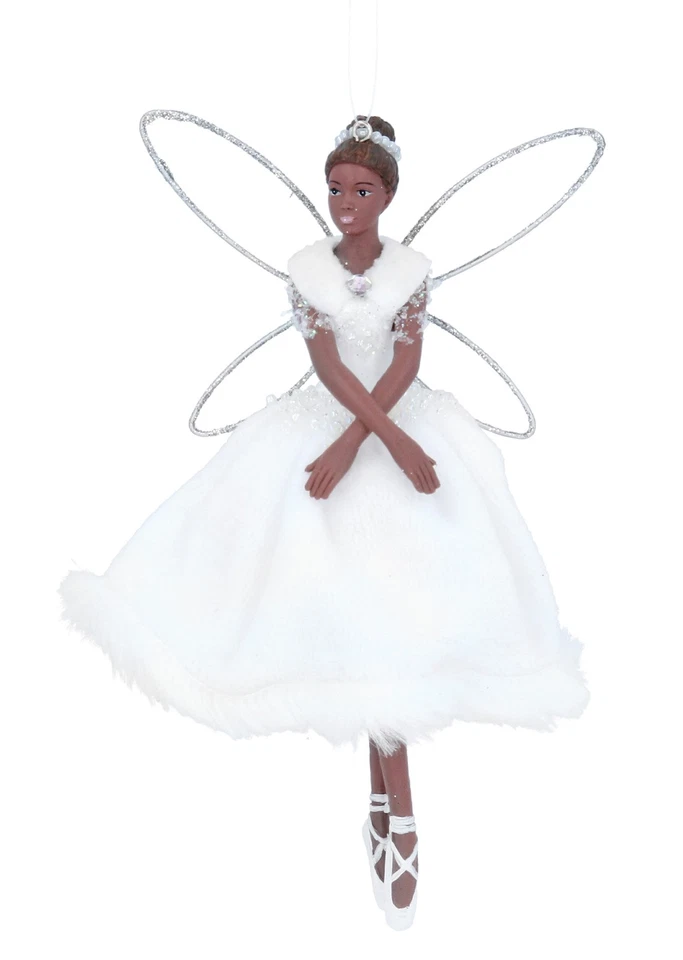 Gisela Graham Black Fairy Christmas Tree Decoration Ski Lodge White Sparkle - Image 1 of 1