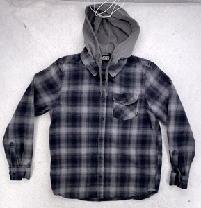 Vans Para Hombre S Pequeña Camisa de Franela Gris A Cuadros Abotonada Sudadera con Capucha Chaqueta Manga Larga - Imagen 1 de 13