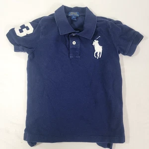 POLO Ralph Lauren Boy's Navy Blue Short Sleeve Shirt White Embroidery Logo Sz 5 - Picture 1 of 5