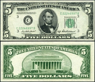 FR. 1963 C $5 1950-B Federal Reserve Note Philadelphia C-B Block Gem CU - Image 1 of 3