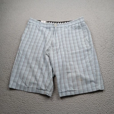 Volcom Stone Shorts Mens 36 Blue Plaid Flat Front Chino Skate Surf - Image 1 of 4