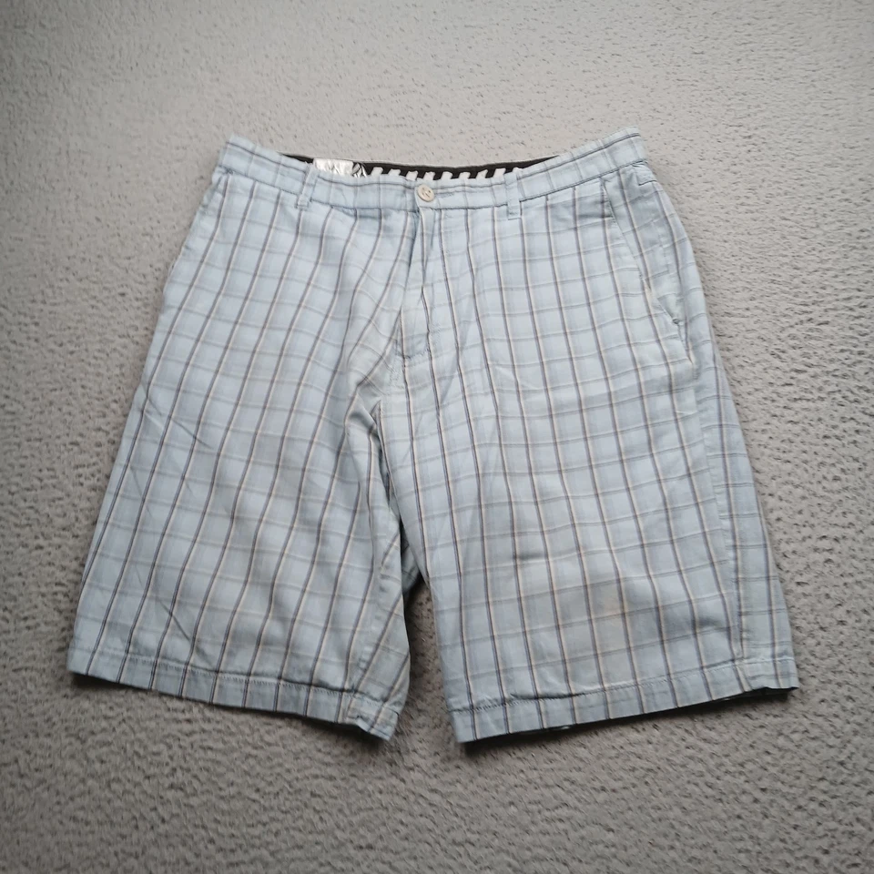 Volcom Stone Shorts Mens 36 Blue Plaid Flat Front Chino Skate Surf - Image 1 of 4