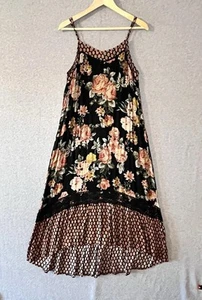 Floral Lace Maxi Dress Women’s Sz XL Bohemian Sundress Black Red Sleeveless - Picture 1 of 18
