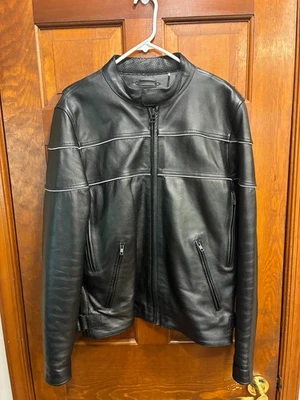 Wilsons Leather Jacket Mens Large Black Full Zip Motorcycle Riding Jacket Heavy - Image 1 of 4