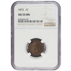 1872 1c Indian Head Cent Semi-Key Date NGC AU55BN - Picture 1 of 3