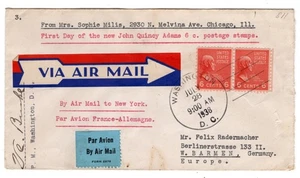 #811 John Quincy Adams Presidential Series 1938 - Typed Cachet Signed to Germany - Picture 1 of 2