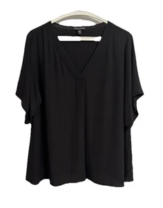 Eileen Fisher Size Medium Black 100% Silk Top Pullover Short Sleeve Oversized - Picture 1 of 6