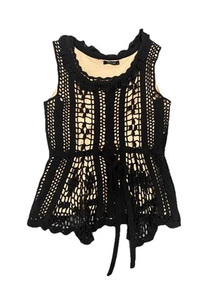 Dolce Cabo 钩针背心 二手状况完好 尺寸 X 小号 黑色 棕褐色  — 第 1/4 张图片