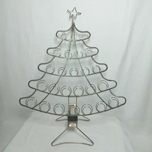 Vintage Self Standing Christmas Tree Photo Card Holder Advent Silver Metal - Picture 1 of 13