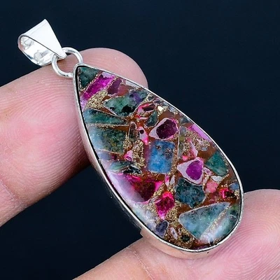 Colgante hecho a mano de 1,89" enchapado en plata 925 de rubí de cobre en zosite Foto 1 de 3