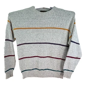 VTG Authentic Issue Striped Cotton Pullover Sweater Mens Size M Gray Made USA - Picture 1 of 8