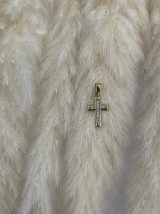 585 GOLD Anhänger Kreuzanhänger Gelbgold,neues Gelbgold Kreuz mit Stein+Etikett - Bild 1 von 5