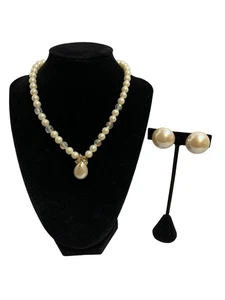Kostüm Perlenkette Set Faux Gold Ton Tropfen Anhänger & Ohrringe 20" - Bild 1 von 8