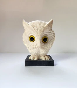Statua statuina gufo delle nevi alta 6" pesante occhi gialli uccellino arte fauna selvatica - Foto 1 di 11