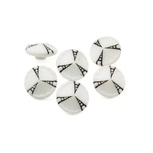 Lot (6) Czech vintage hand painted geometric white glass buttons 13mm - Picture 1 of 2