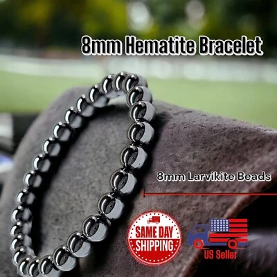 "Brazalete elástico curativo cristal de 7,5"" pesado de hematita natural A++ 8 mm" Foto 1 de 3