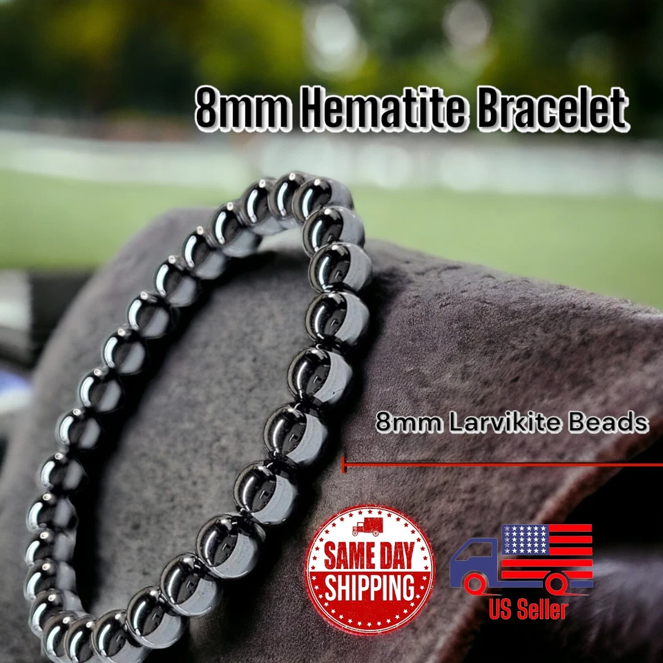 "Brazalete elástico curativo cristal de 7,5"" pesado de hematita natural A++ 8 mm" Foto 1 de 1